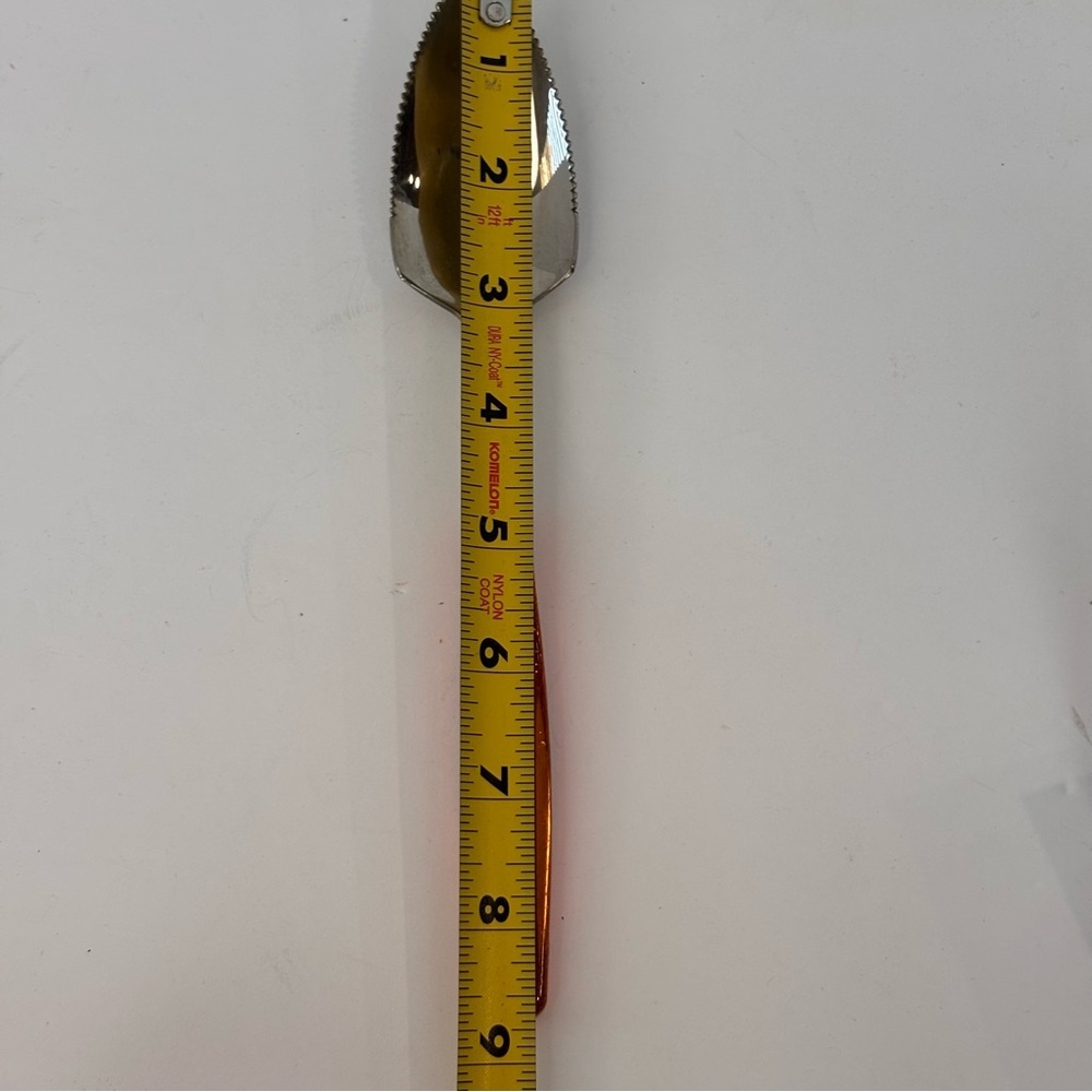 Vtg MCM Grapefruit Spoon With Orange 3 Rivet Acrylic Handle - Picture 7 of 8
